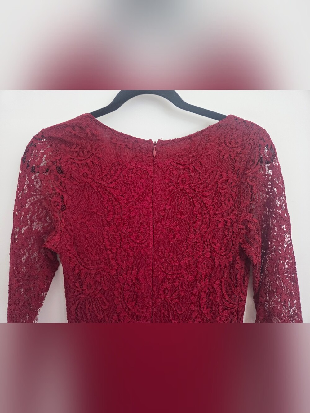 Honey Punch Burgundy/Red Lace High-Low Long Sleeve Dress - Picture 5 of 8